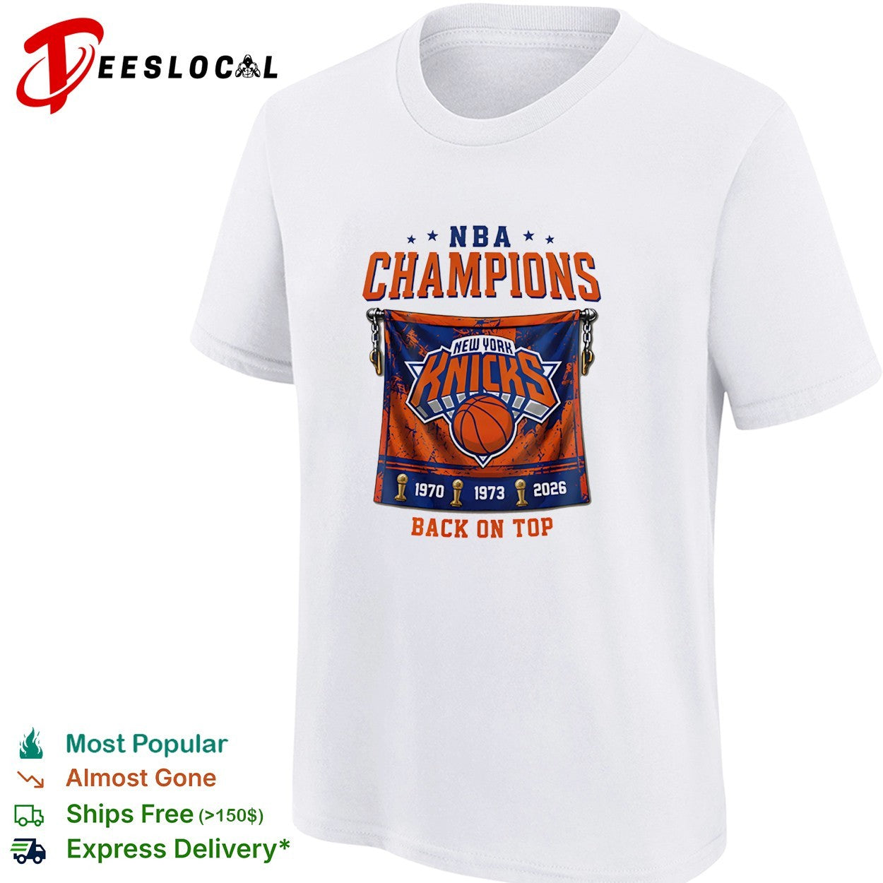 New York Knicks NBA Champions 1970 1973 2026 back on top banner trophy shirt
