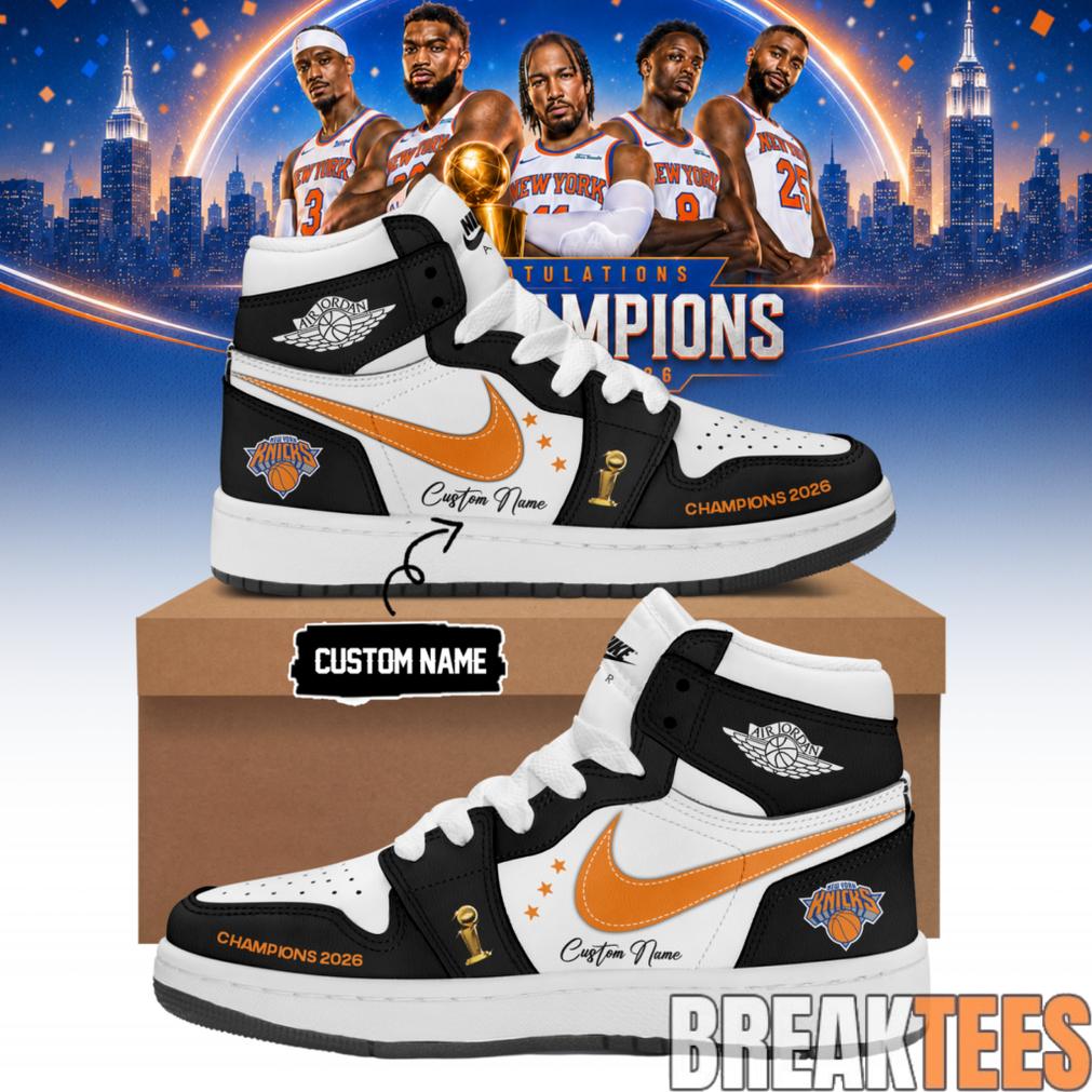 New York Knicks NBA Champions 2026 Custom Name Air Jordan 1 Shoes