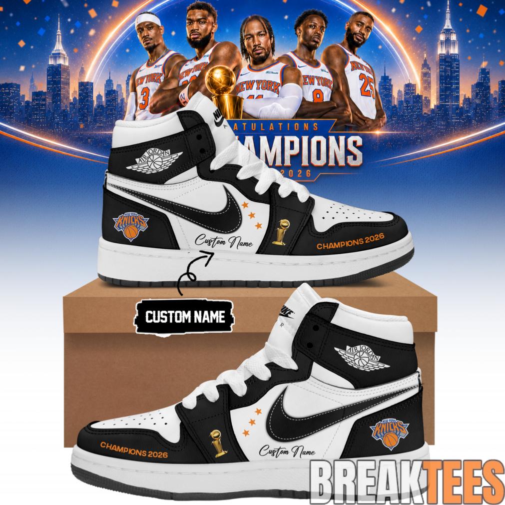 New York Knicks NBA Champions 2026 Custom Name Air Jordan 1 Shoes