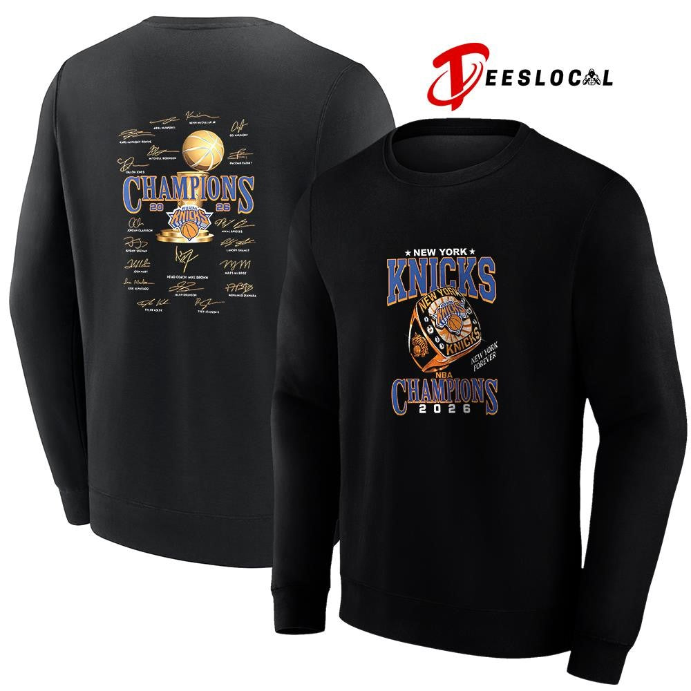 New York Knicks NBA Champions New York forever ring graphic signature shirt
