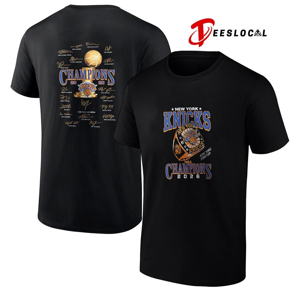 New York Knicks NBA Champions New York forever ring graphic signature shirt