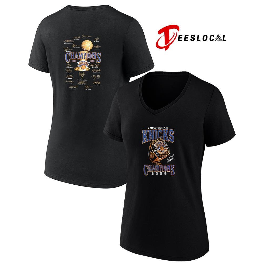 New York Knicks NBA Champions New York forever ring graphic signature shirt