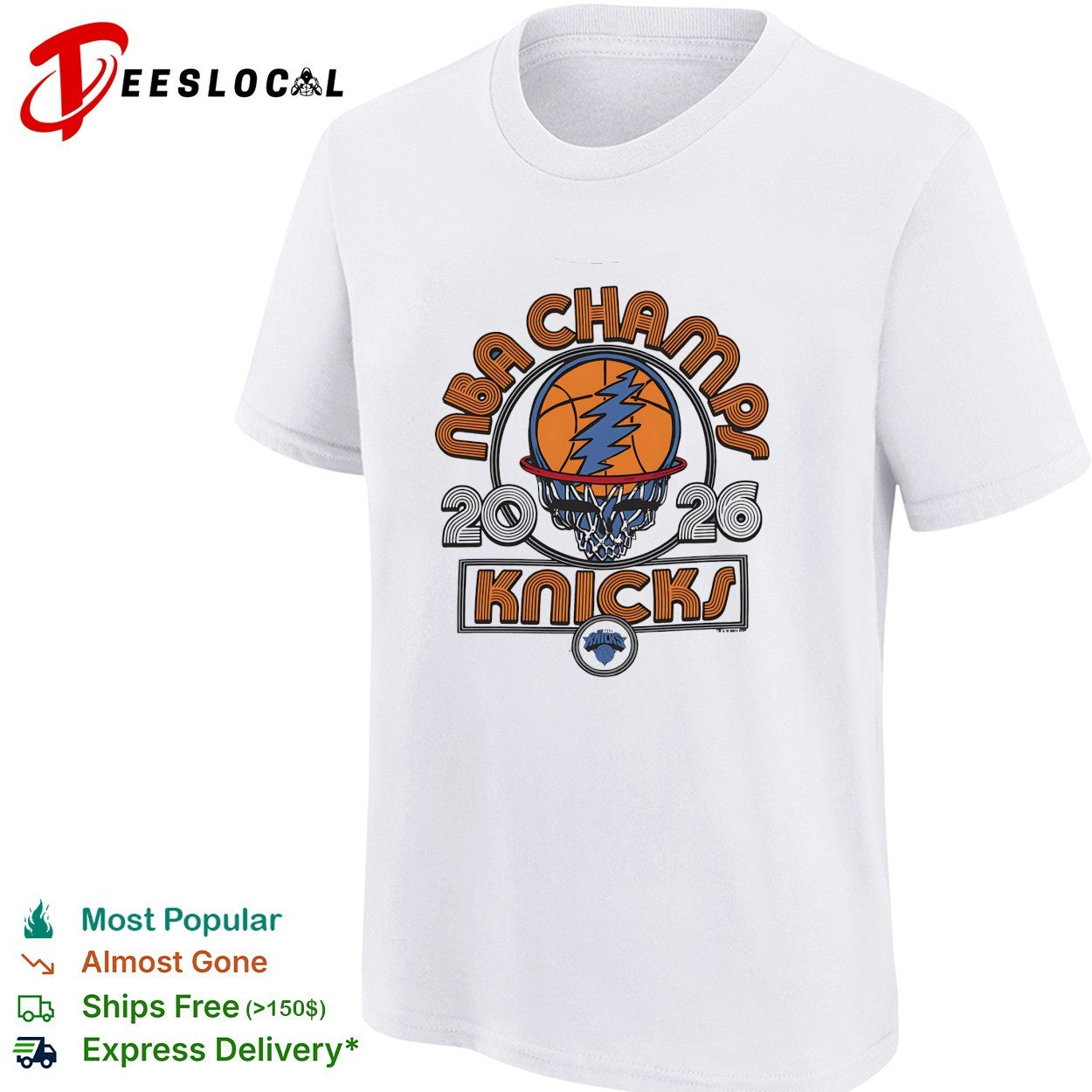 New York Knicks NBA Champs 2026 lightning bolt skull psychedelic logo shirt