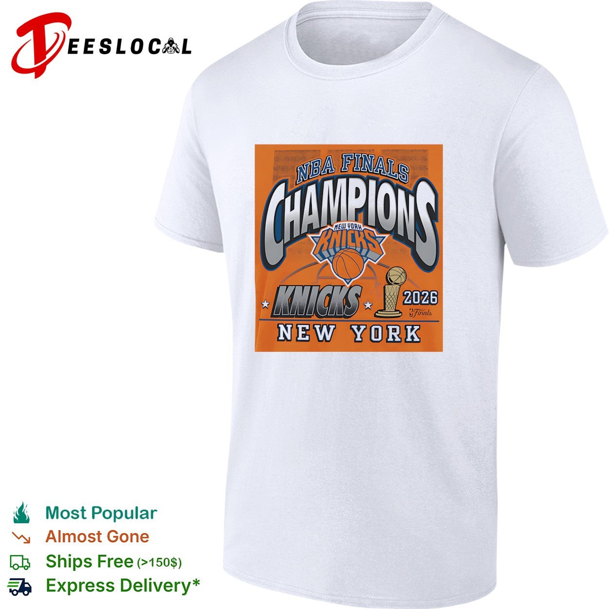 New York Knicks NBA Finals Champions bold arch logo trophy shirt