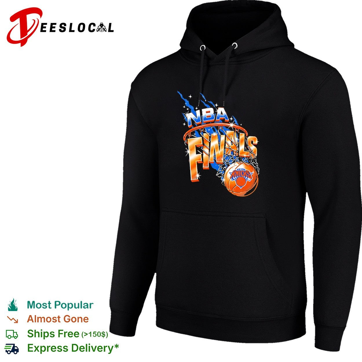 New York Knicks NBA Finals basketball hoop lightning blue orange dark shirt