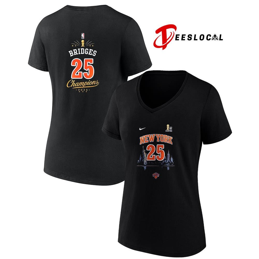 New York Knicks NBA Finals champions Mikal Bridges name and number shirt