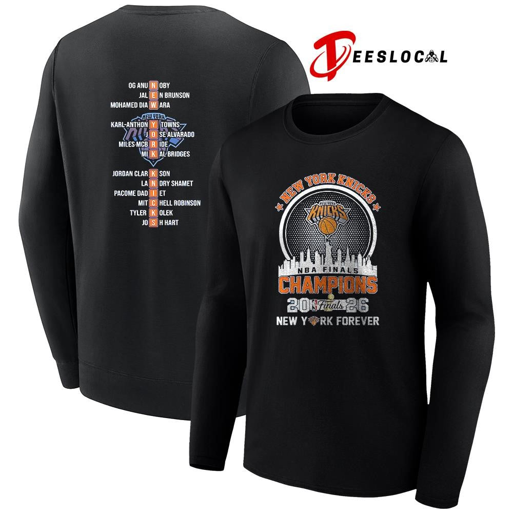 New York Knicks NBA Finals champions city skyline name roster shirt