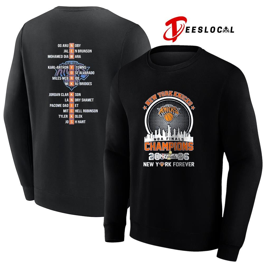 New York Knicks NBA Finals champions city skyline name roster shirt