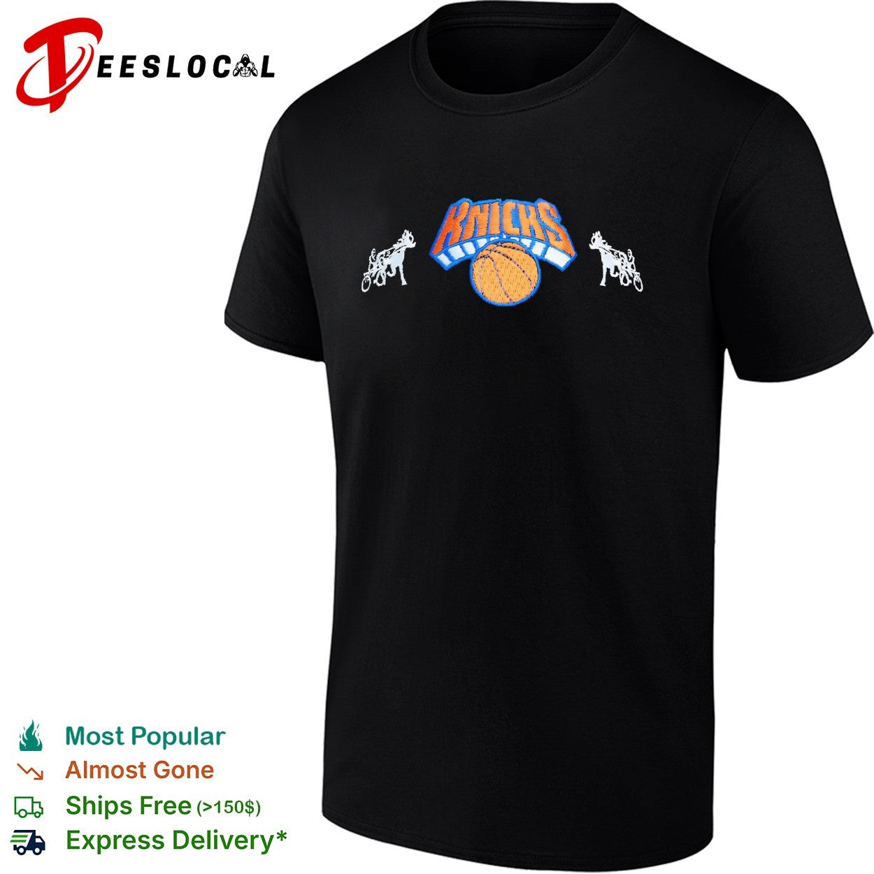 New York Knicks National Basketball Association champs mascot side prints established 1946 badge shirt