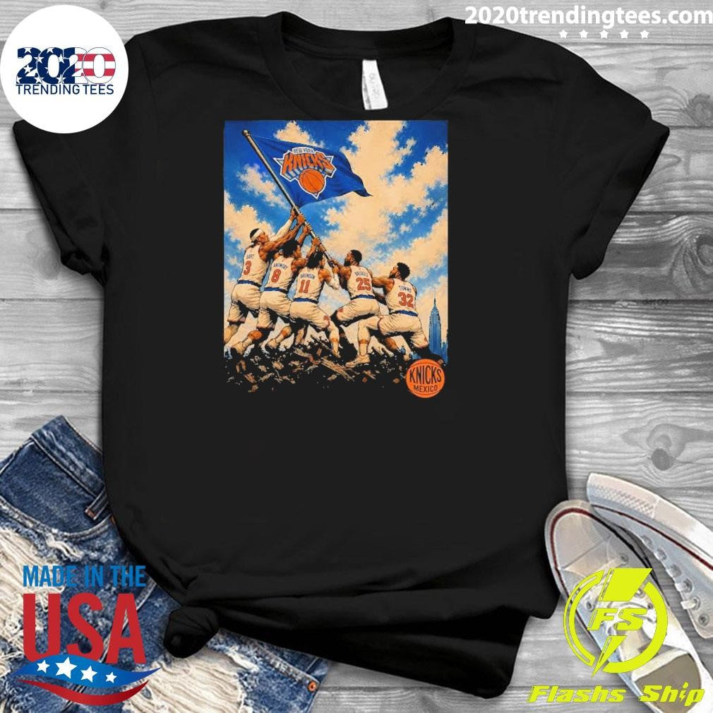 New York Knicks Nba Playoffs 2026 Team Flag Raising Heroic Nyc Skyline Shirt