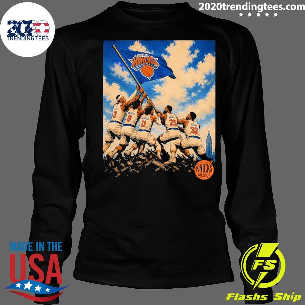 New York Knicks Nba Playoffs 2026 Team Flag Raising Heroic Nyc Skyline Shirt