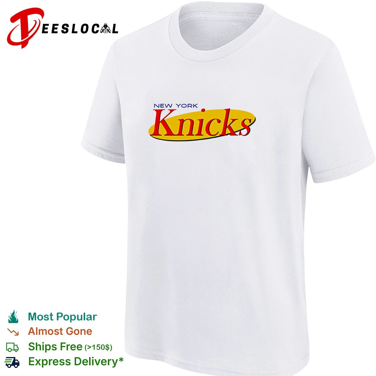 New York Knicks Seinfeld TV show logo parody humor white shirt