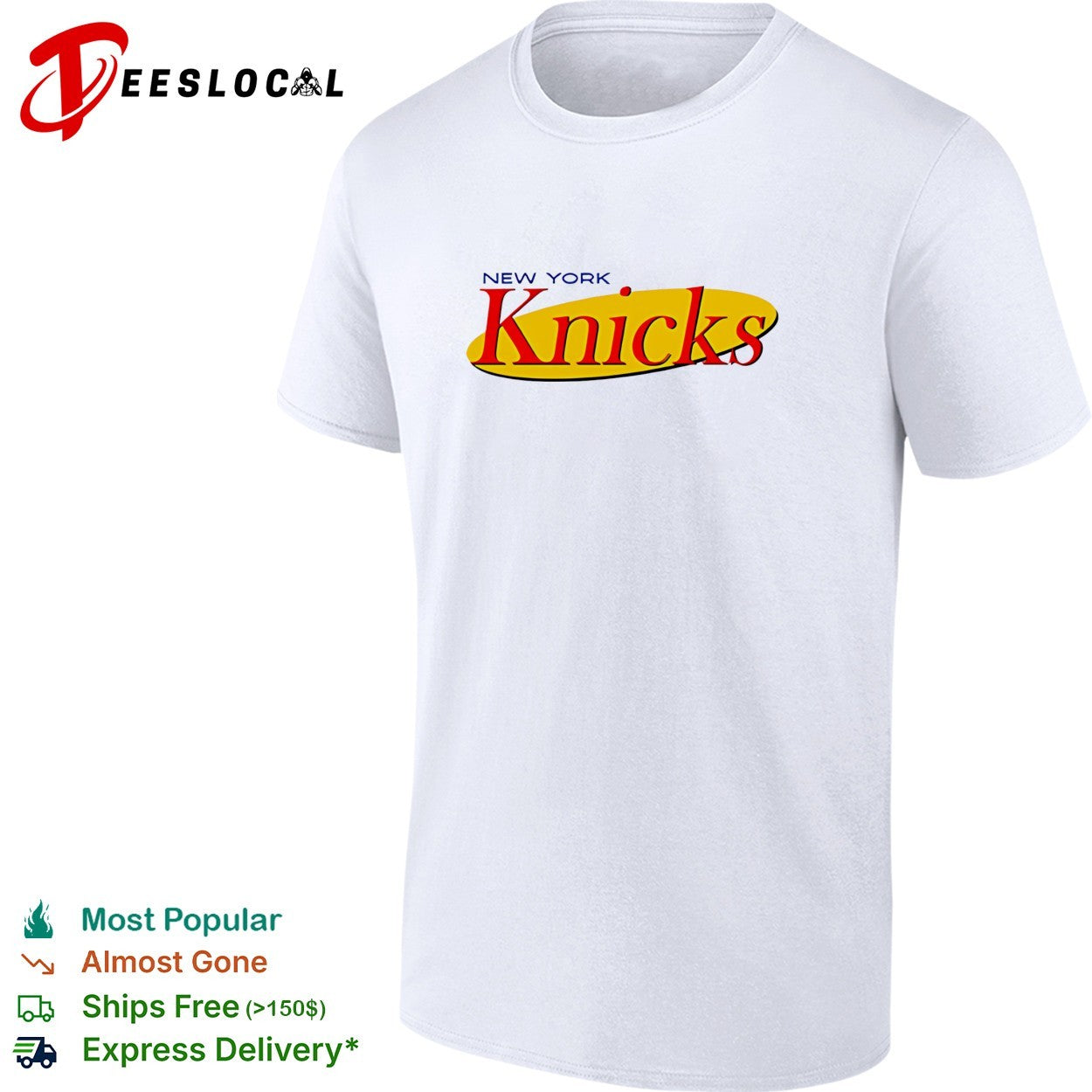 New York Knicks Seinfeld TV show logo parody humor white shirt