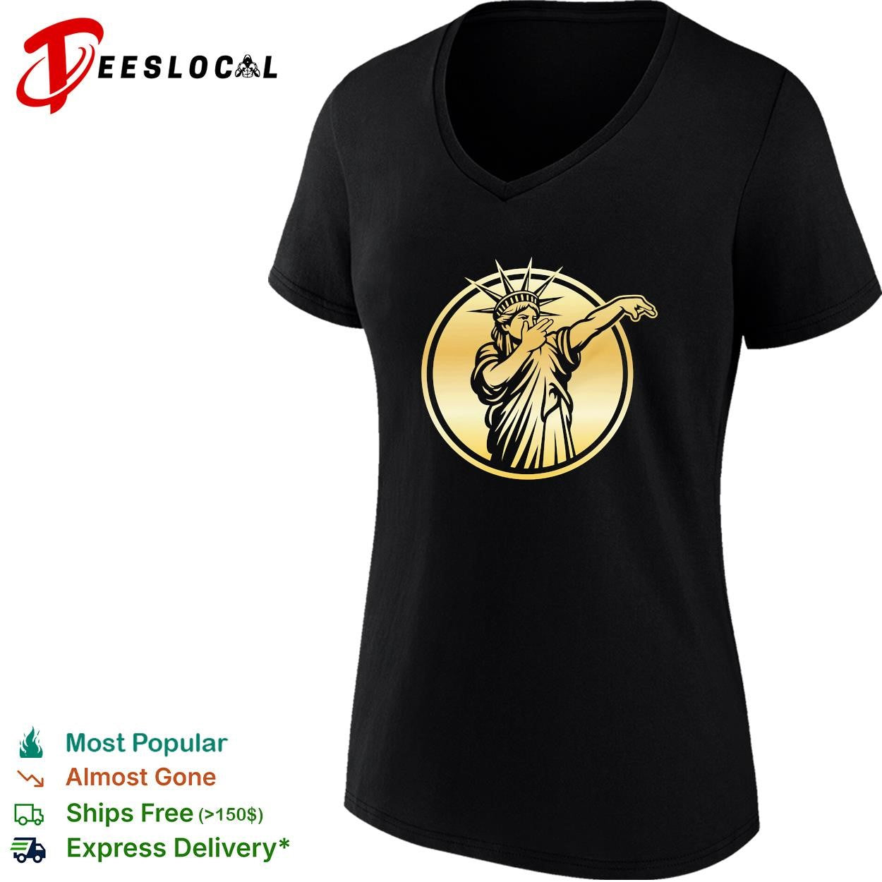New York Knicks Statue of Liberty gold dabbing pose circle emblem shirt