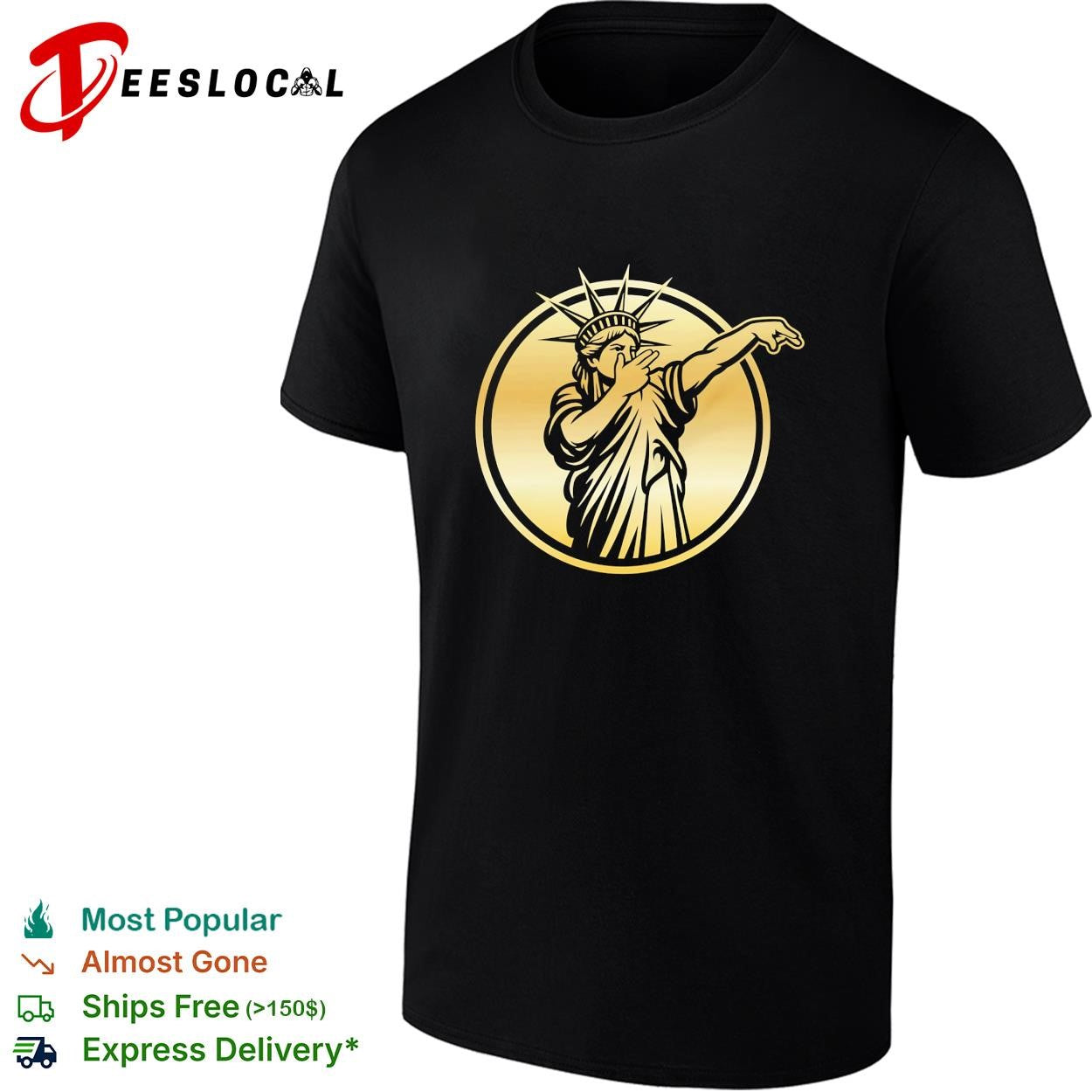 New York Knicks Statue of Liberty gold dabbing pose circle emblem shirt