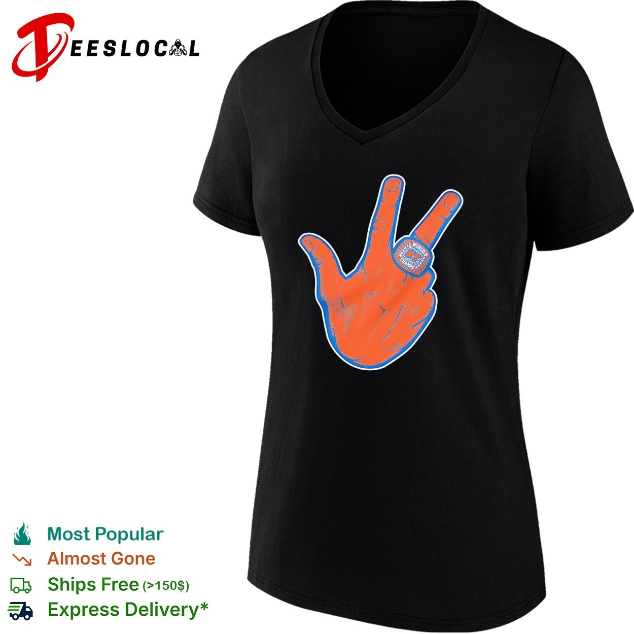 New York Knicks World Champs Three Finger Hand Gesture NBA Basketball ring shirt