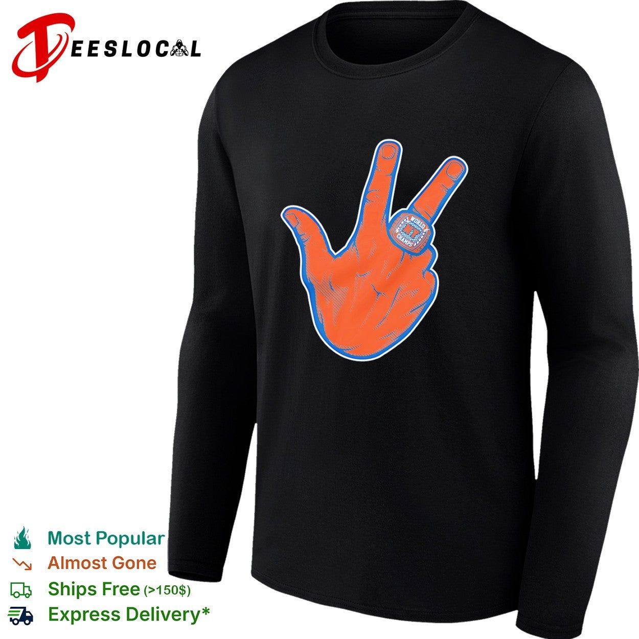 New York Knicks World Champs Three Finger Hand Gesture NBA Basketball ring shirt