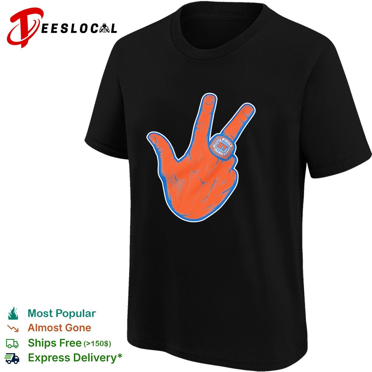 New York Knicks World Champs Three Finger Hand Gesture NBA Basketball ring shirt
