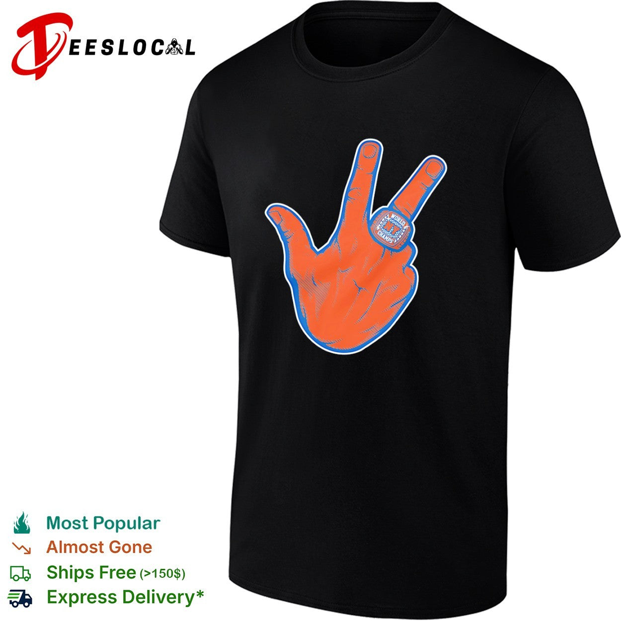 New York Knicks World Champs Three Finger Hand Gesture NBA Basketball ring shirt