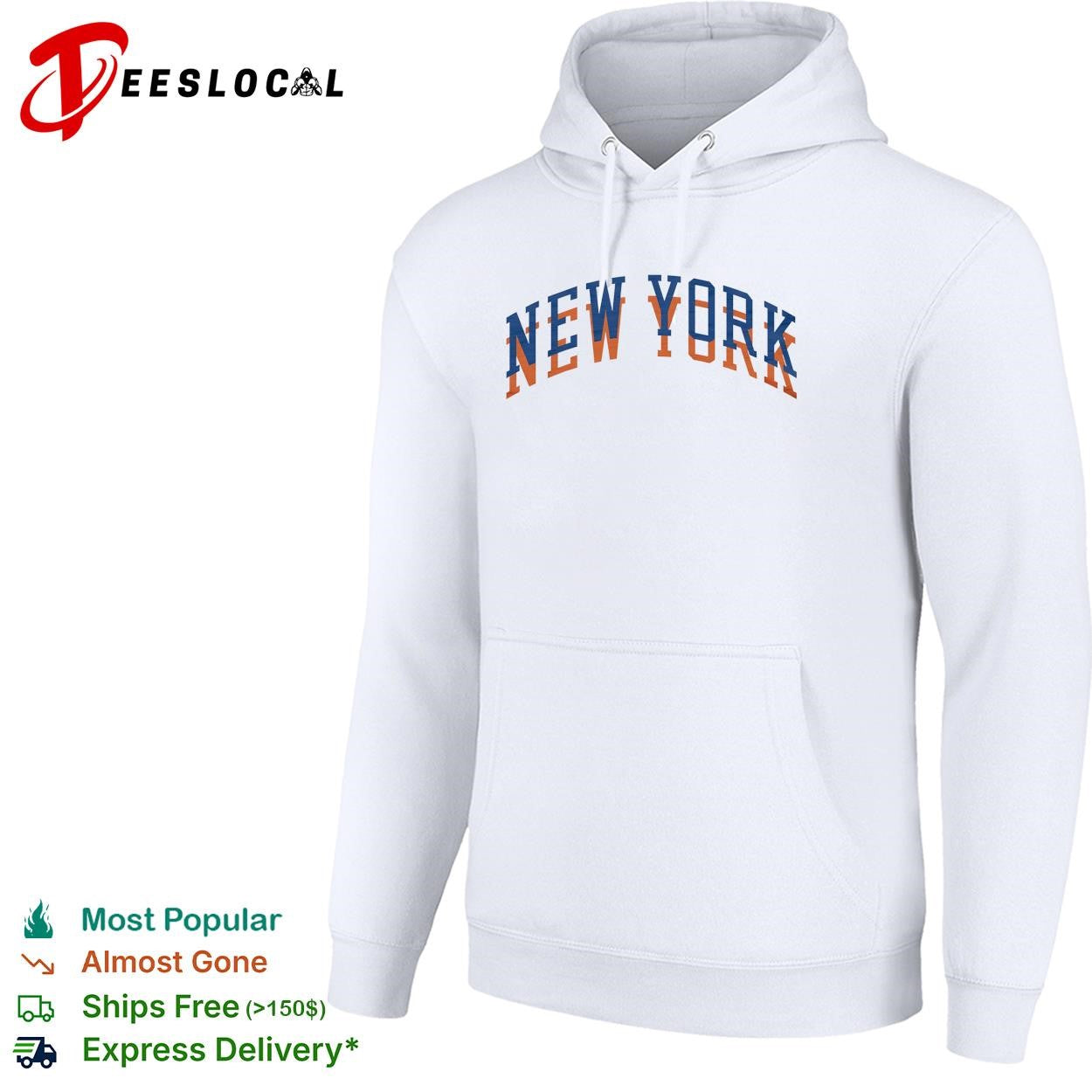 New York Knicks arch text logo blue orange graphic shirt