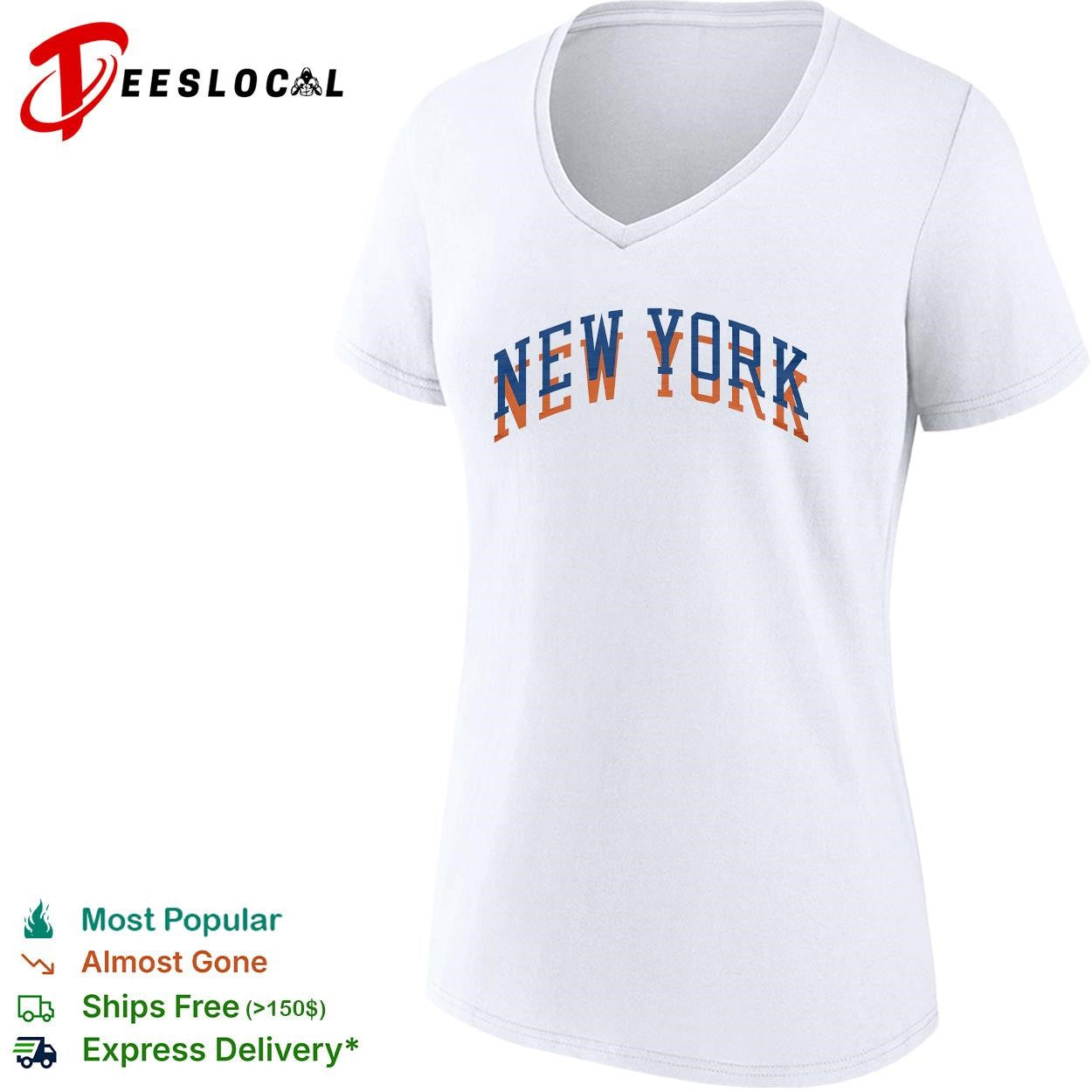 New York Knicks arch text logo blue orange graphic shirt