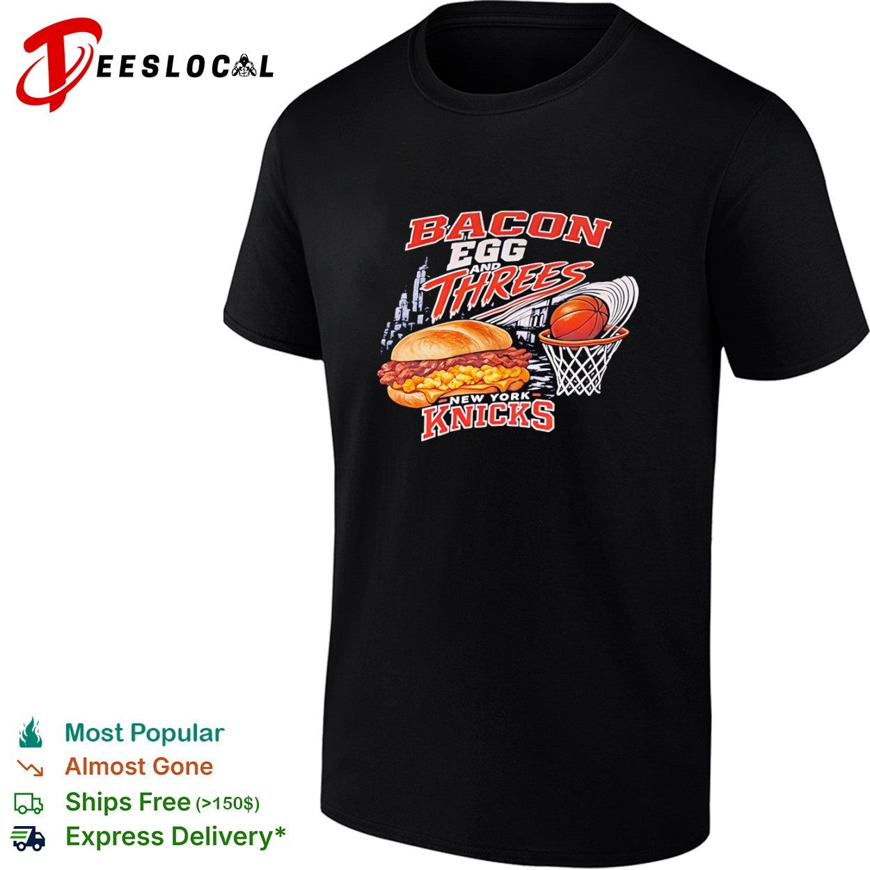 New York Knicks bacon egg and threes sandwich hoop shirt