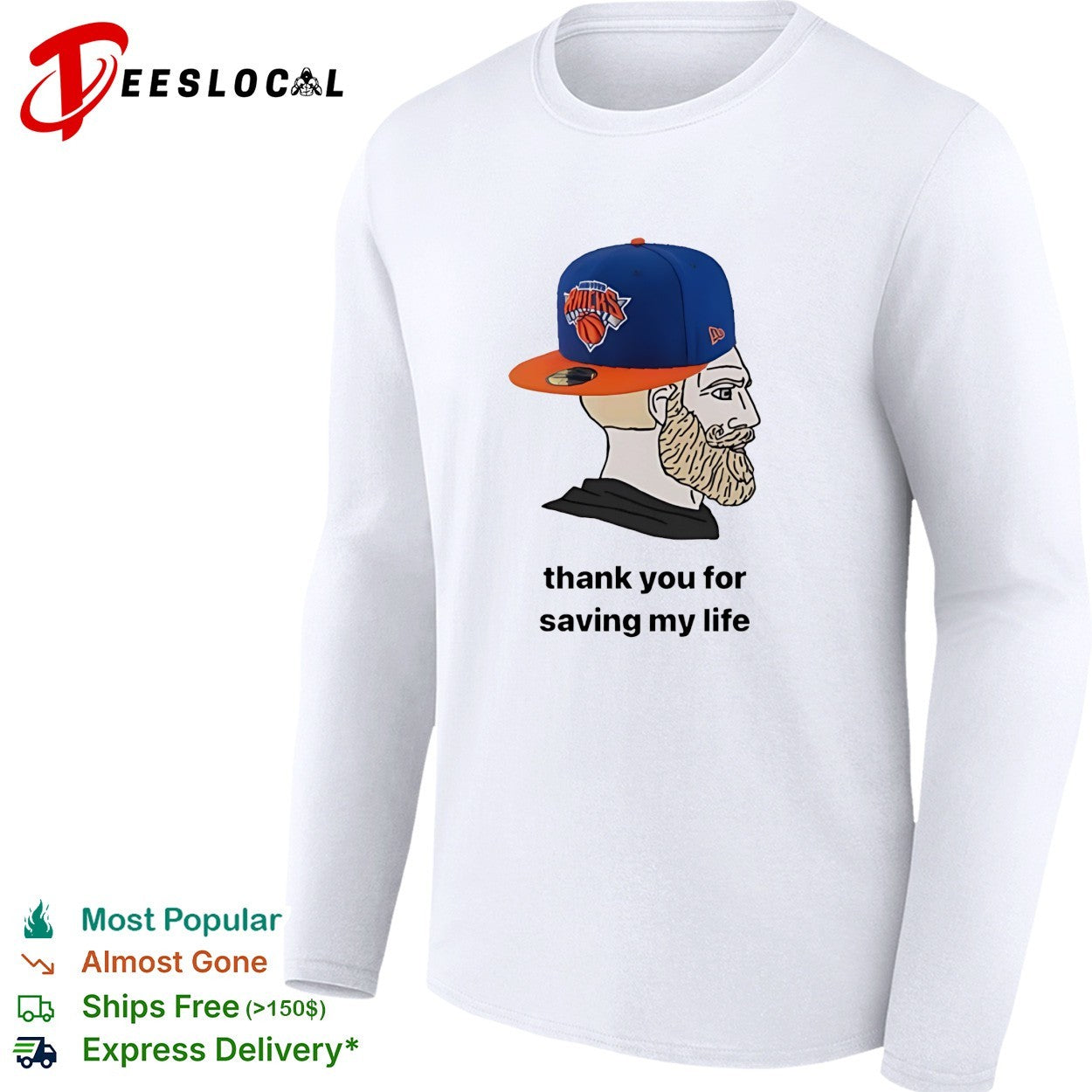 New York Knicks bearded fan cap thank you for saving my life meme illustration shirt