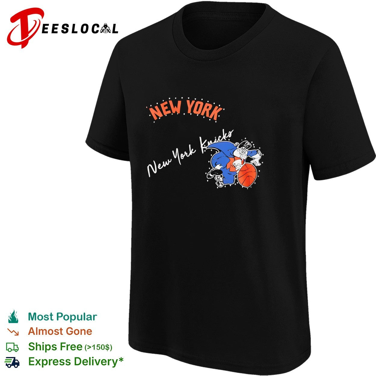 New York Knicks bulldog cape mascot dunking illustration shirt