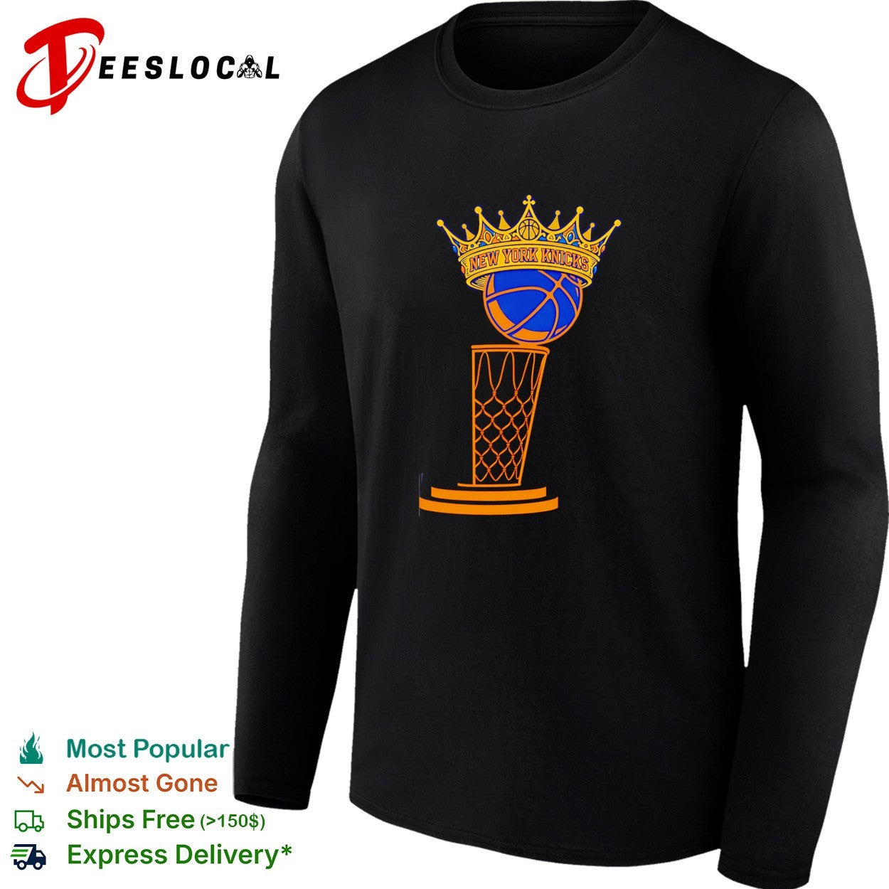 New York Knicks crowned basketball trophy hoop bold line art championship shirt