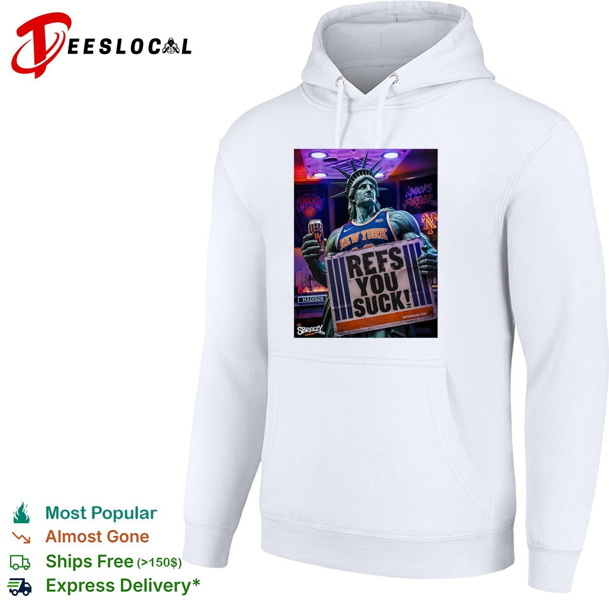 New York Knicks forever refs you suck Madison Square Garden sbreezy Statue Liberty shirt