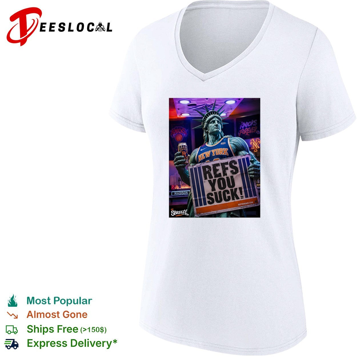 New York Knicks forever refs you suck Madison Square Garden sbreezy Statue Liberty shirt