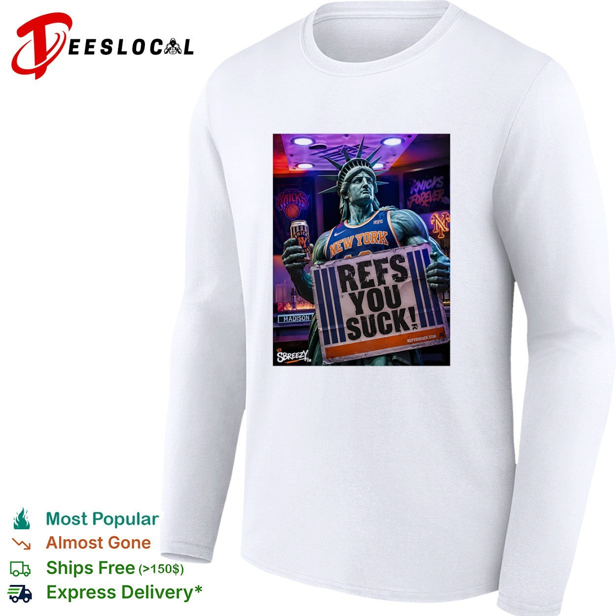 New York Knicks forever refs you suck Madison Square Garden sbreezy Statue Liberty shirt