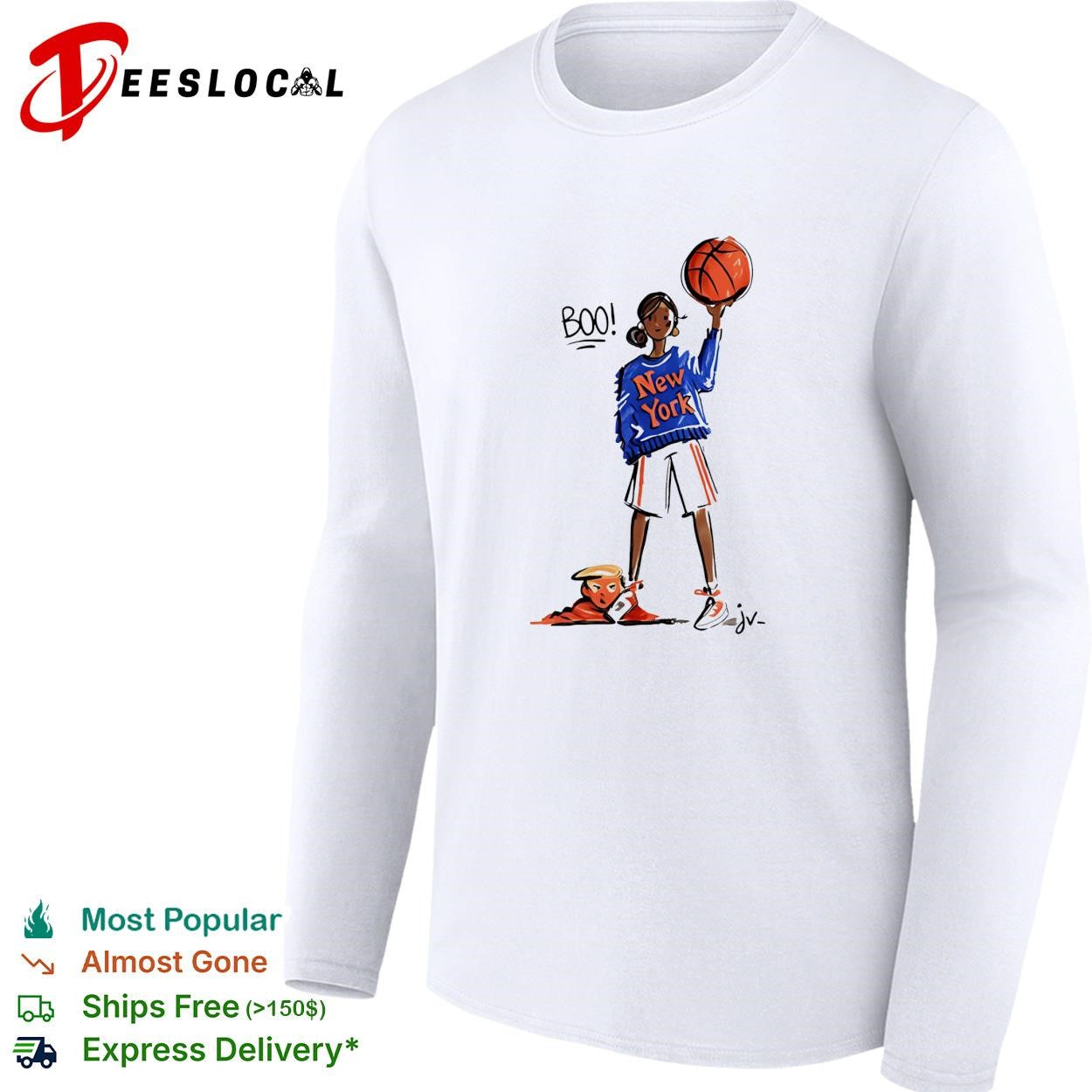 New York Knicks girl boo cartoon sketch fan art white shirt
