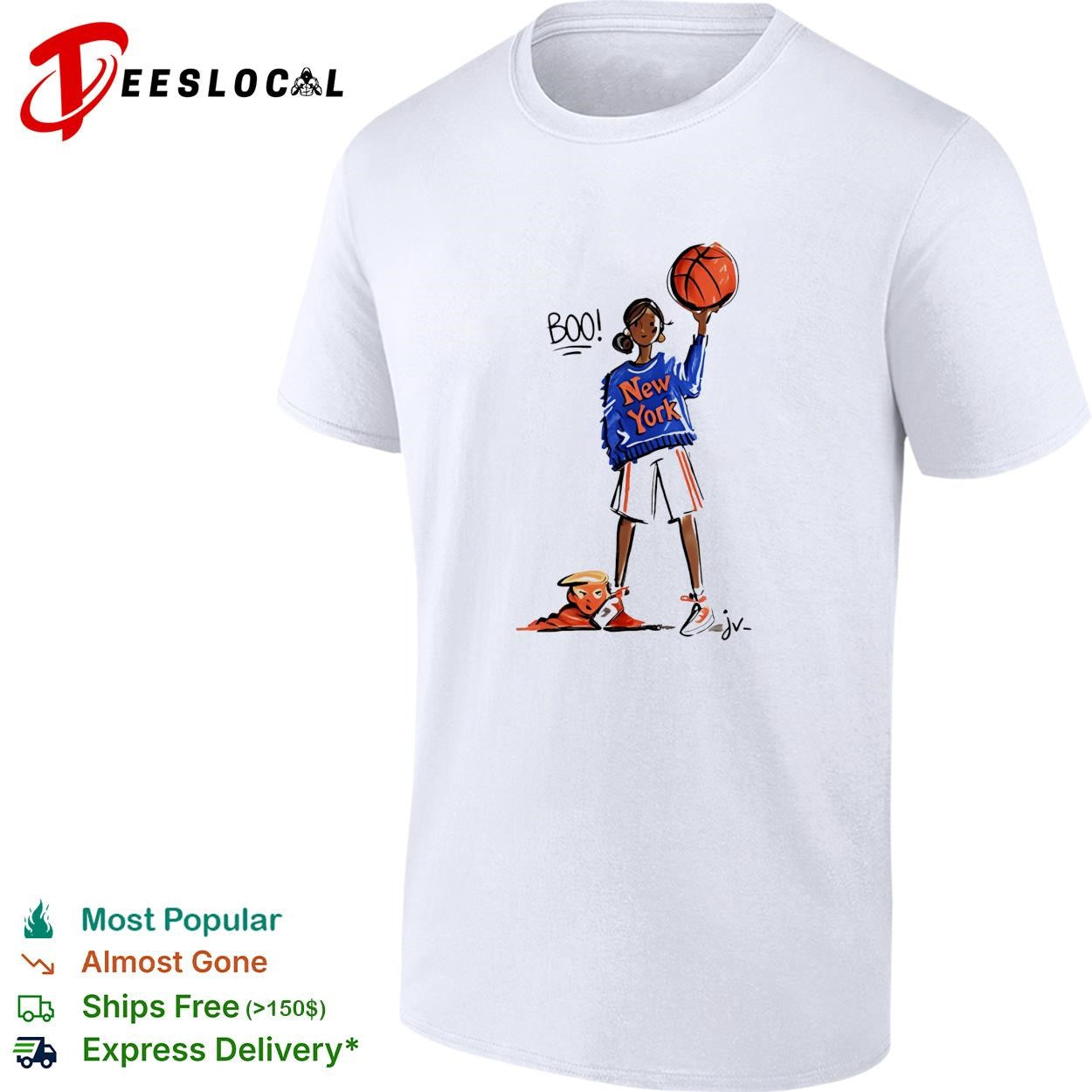 New York Knicks girl boo cartoon sketch fan art white shirt