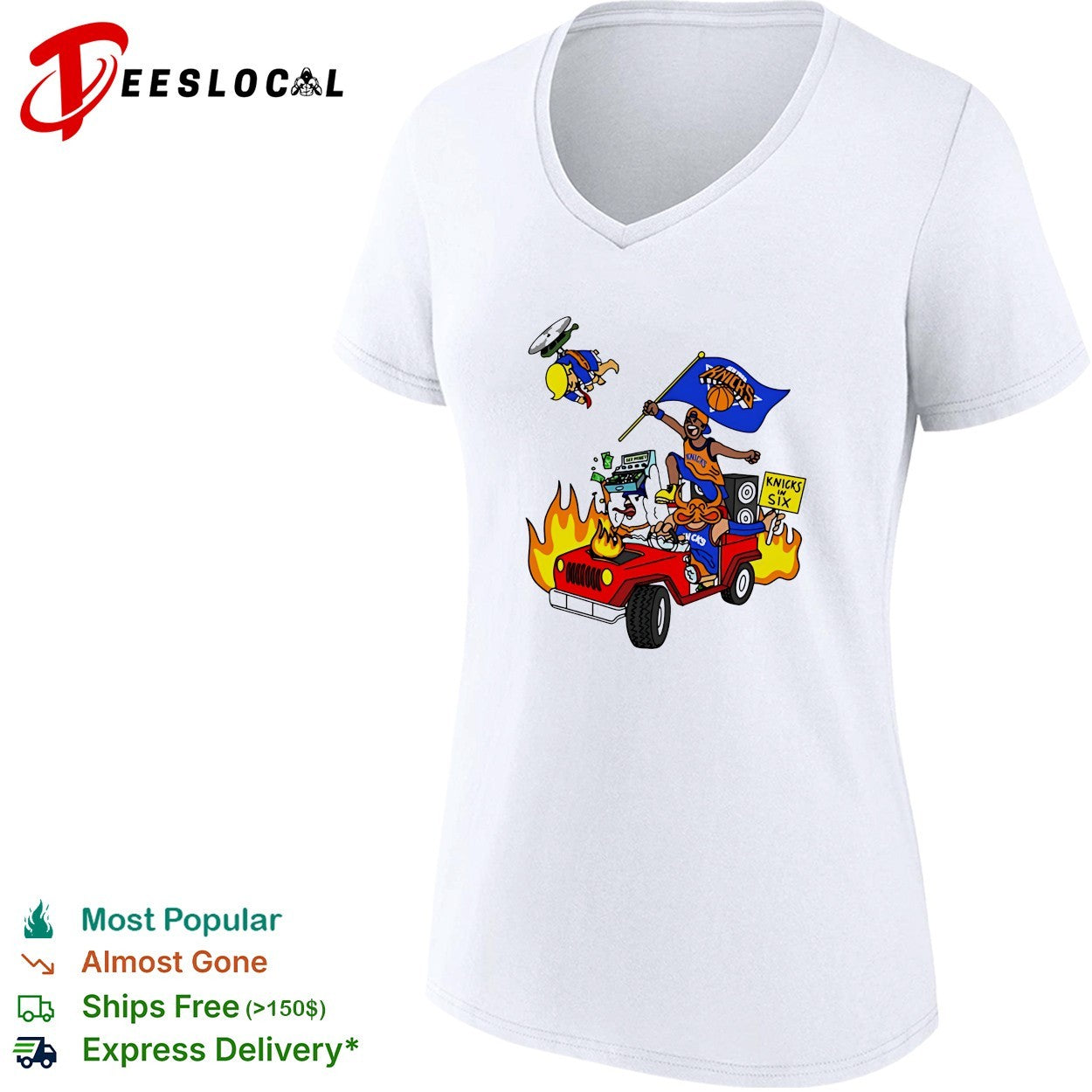 New York Knicks in six victory parade cartoon fire truck fan art shirt
