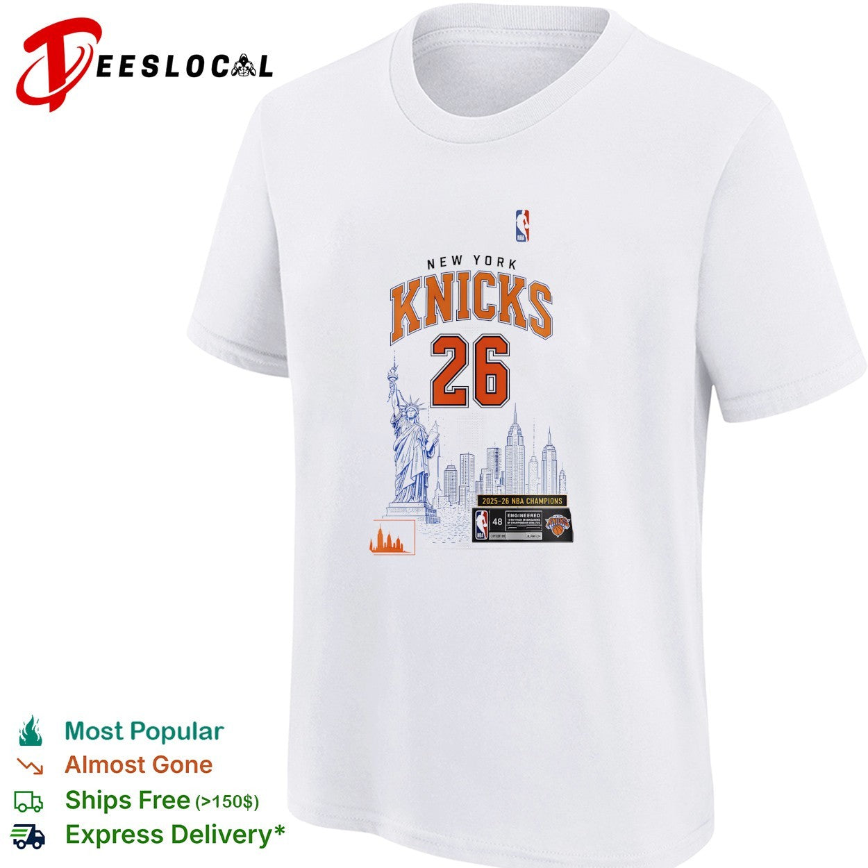 New York Knicks jersey number 26 Statue of Liberty 2025 26 NBA champions shirt