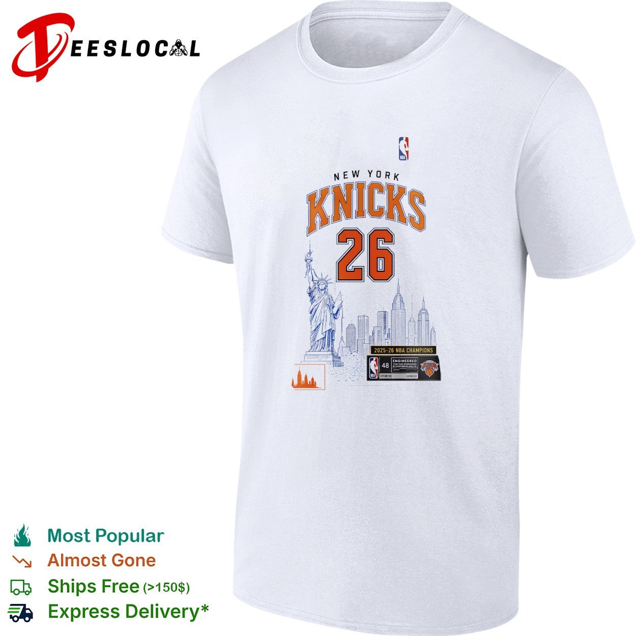 New York Knicks jersey number 26 Statue of Liberty 2025 26 NBA champions shirt