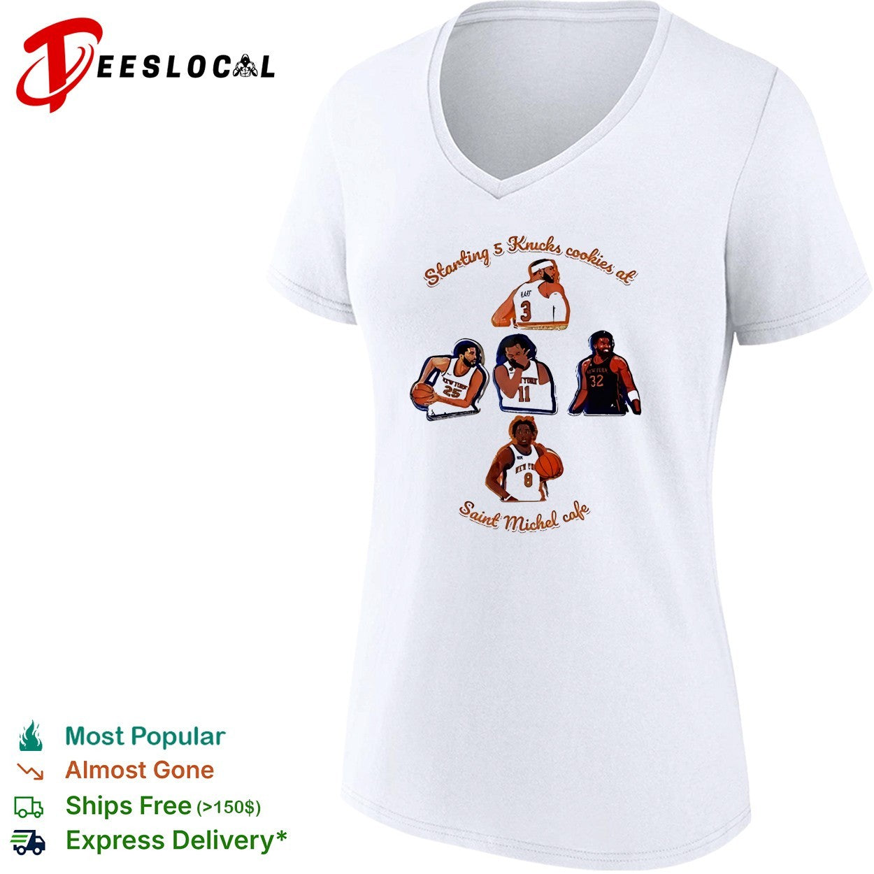 New York Knicks starting five player cookie illustrations Saint Michel cafe shirt