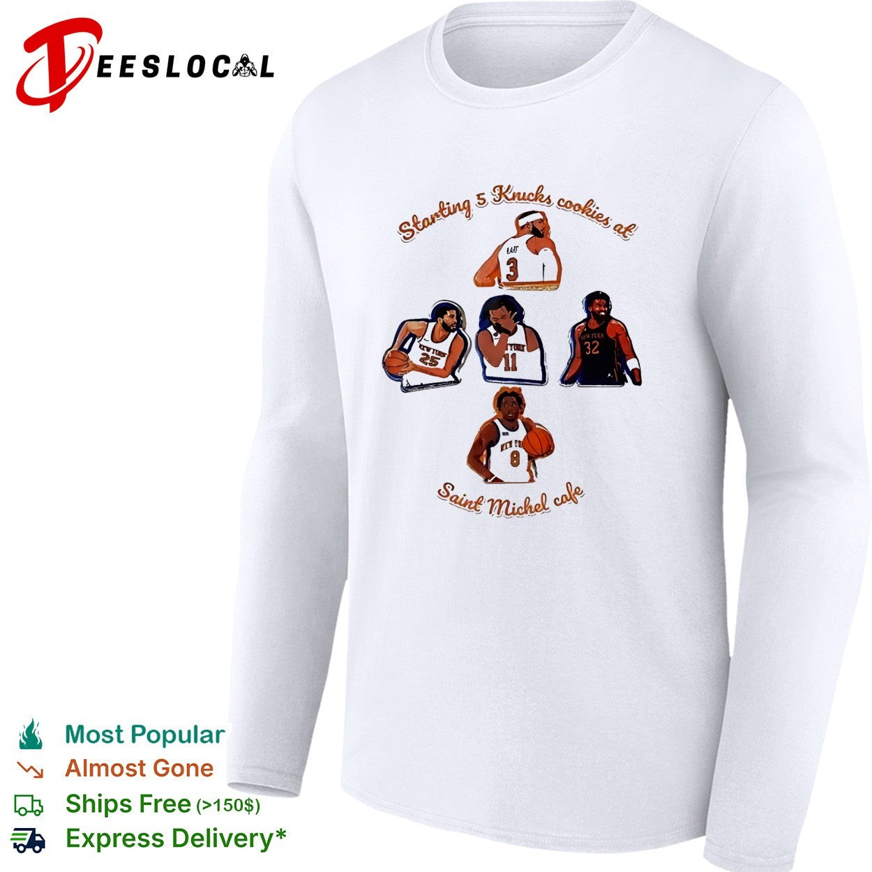 New York Knicks starting five player cookie illustrations Saint Michel cafe shirt