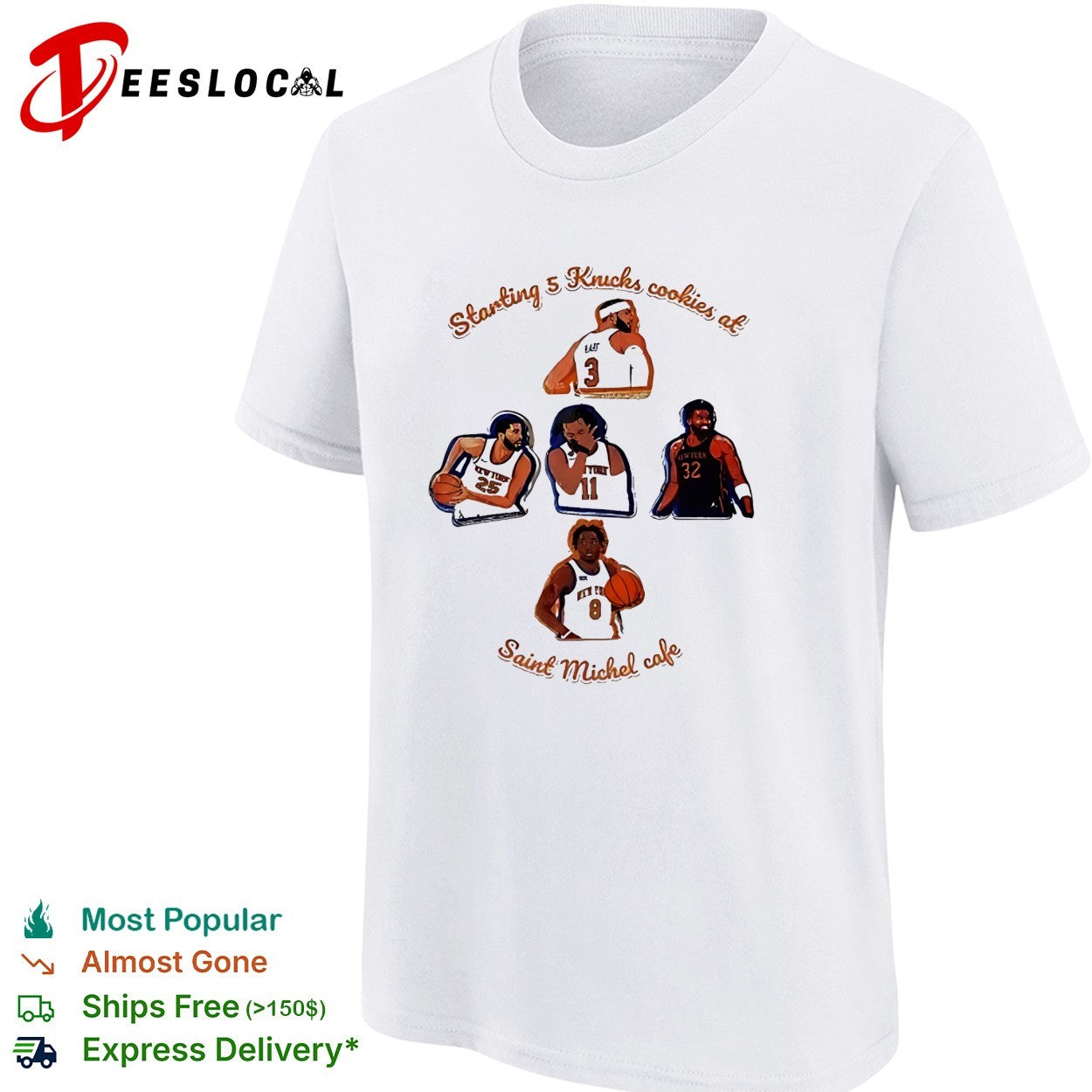 New York Knicks starting five player cookie illustrations Saint Michel cafe shirt