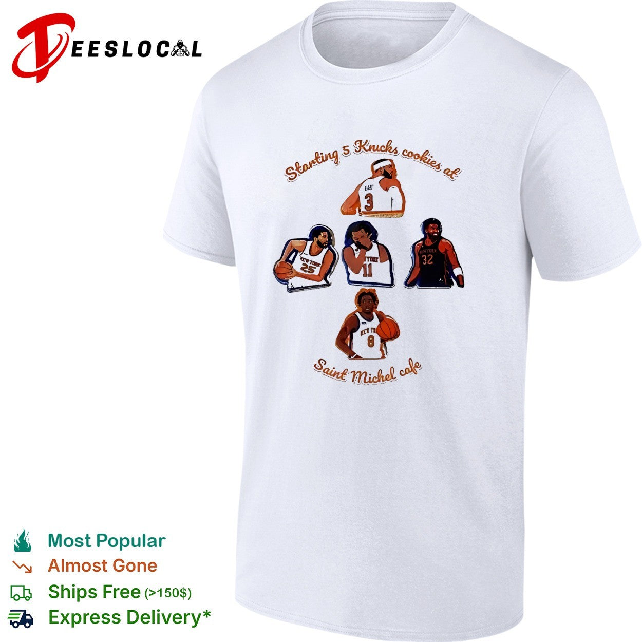 New York Knicks starting five player cookie illustrations Saint Michel cafe shirt