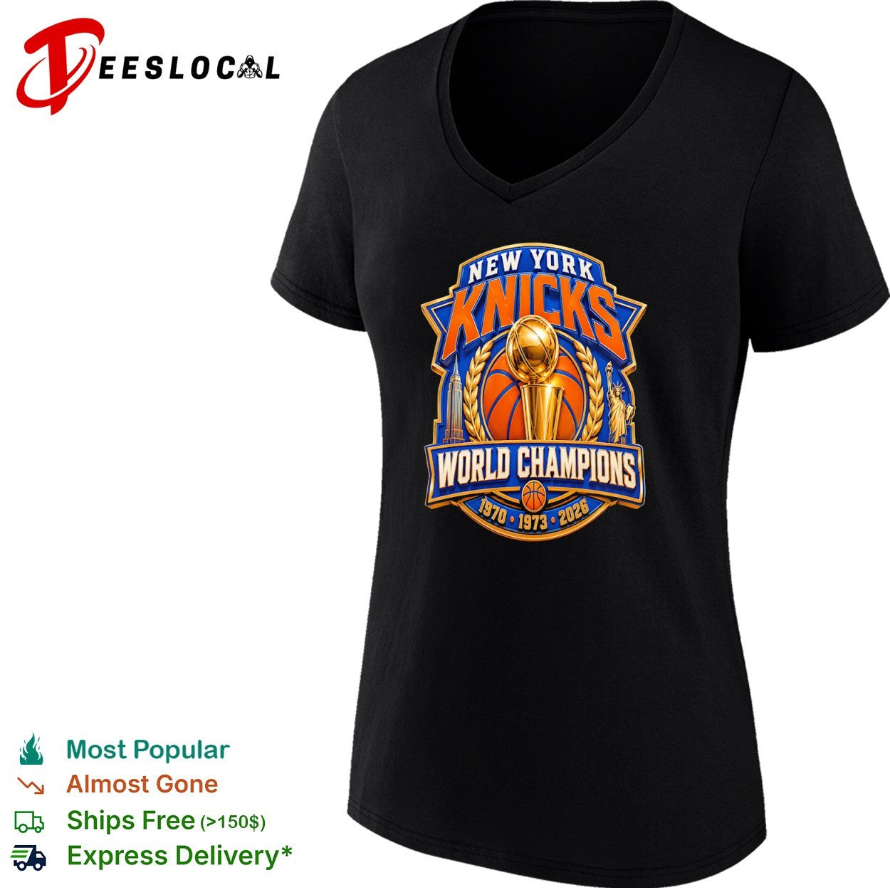 New York Knicks world champions 1970 1973 2026 gold trophy shirt