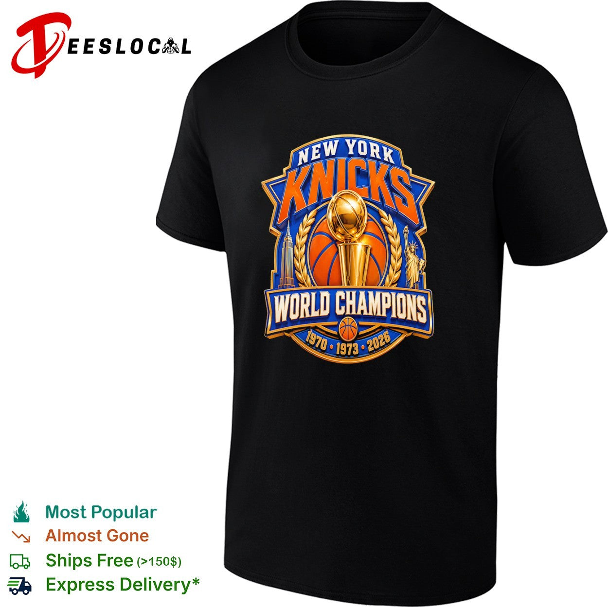 New York Knicks world champions 1970 1973 2026 gold trophy shirt
