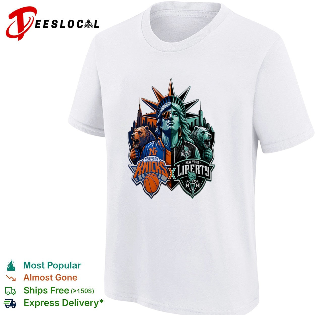 New York Knicks x New York Liberty Statue of Liberty Bear shirt