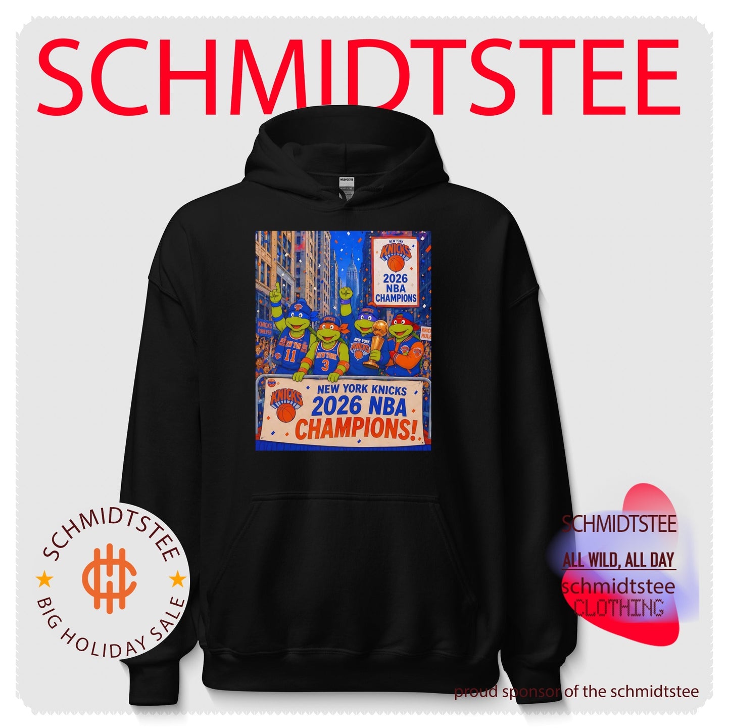 New York Knicks x the Teenage Mutant Ninja Turtles 2026 NBA Champions illustration shirt