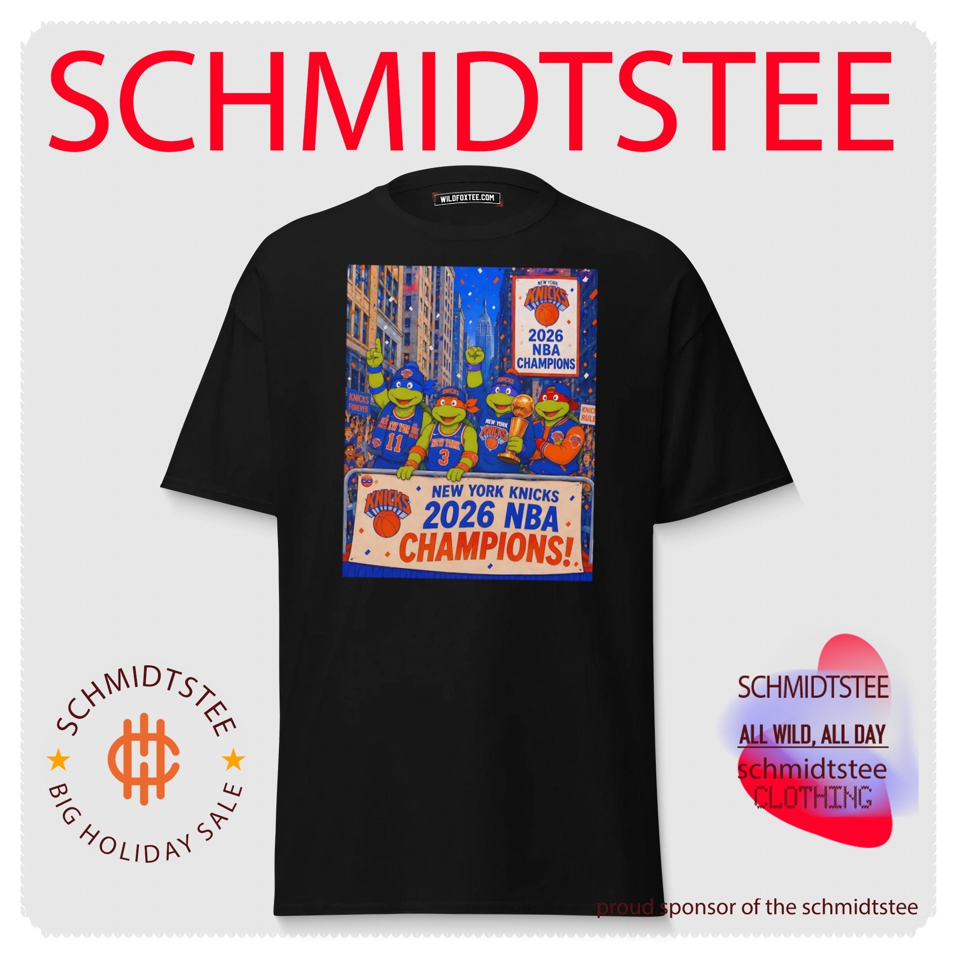 New York Knicks x the Teenage Mutant Ninja Turtles 2026 NBA Champions illustration shirt