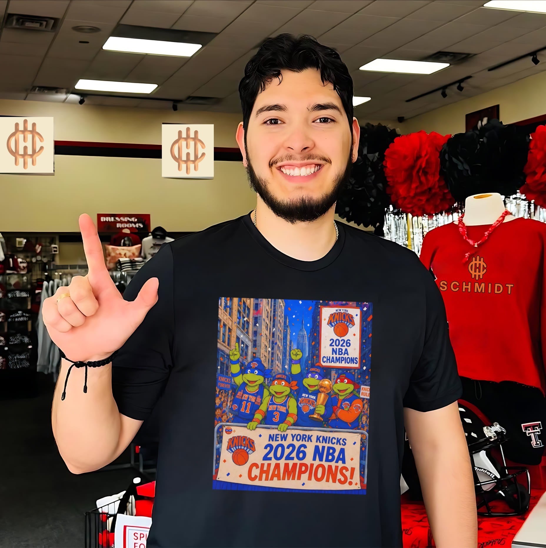 New York Knicks x the Teenage Mutant Ninja Turtles 2026 NBA Champions illustration shirt