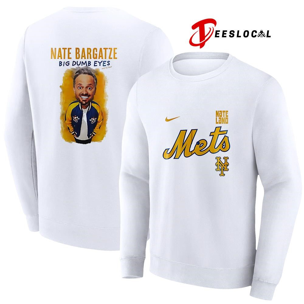 New York Mets x Nate Bargatze Big Dumb Eyes world tour caricature graphic shirt