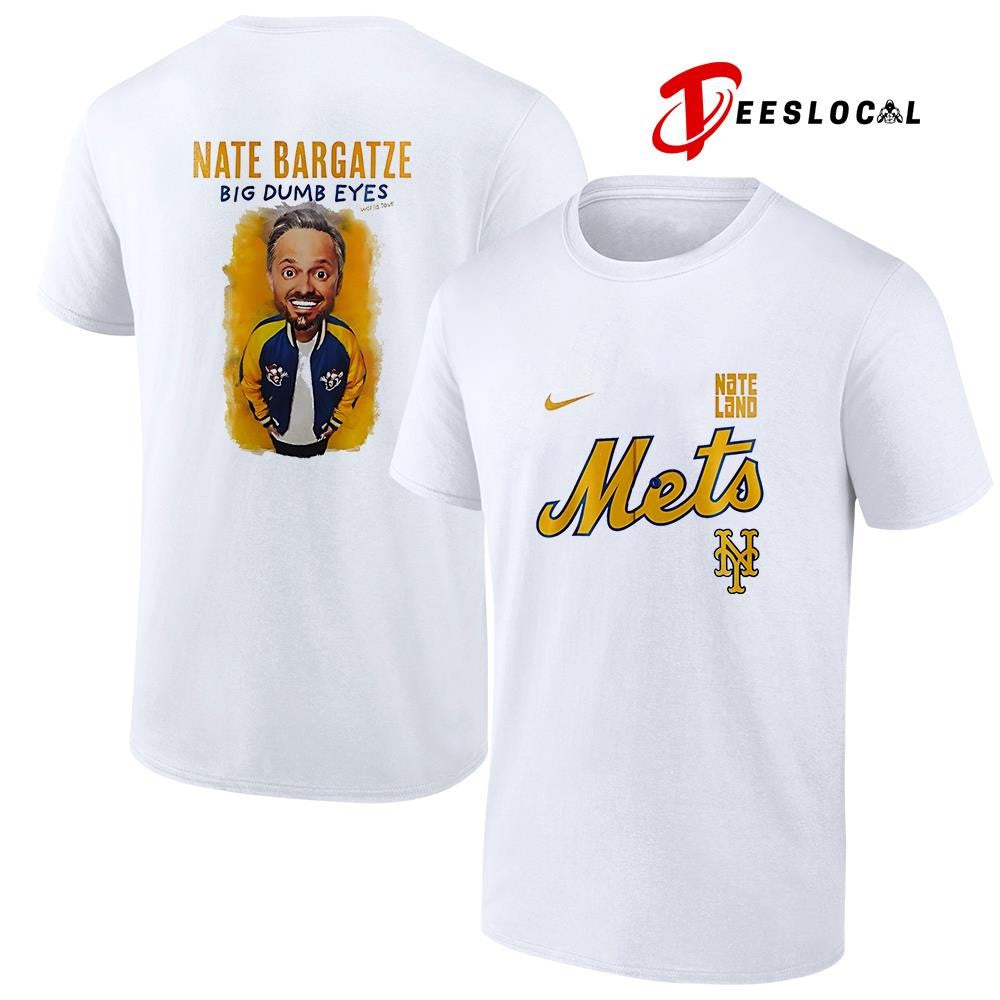 New York Mets x Nate Bargatze Big Dumb Eyes world tour caricature graphic shirt