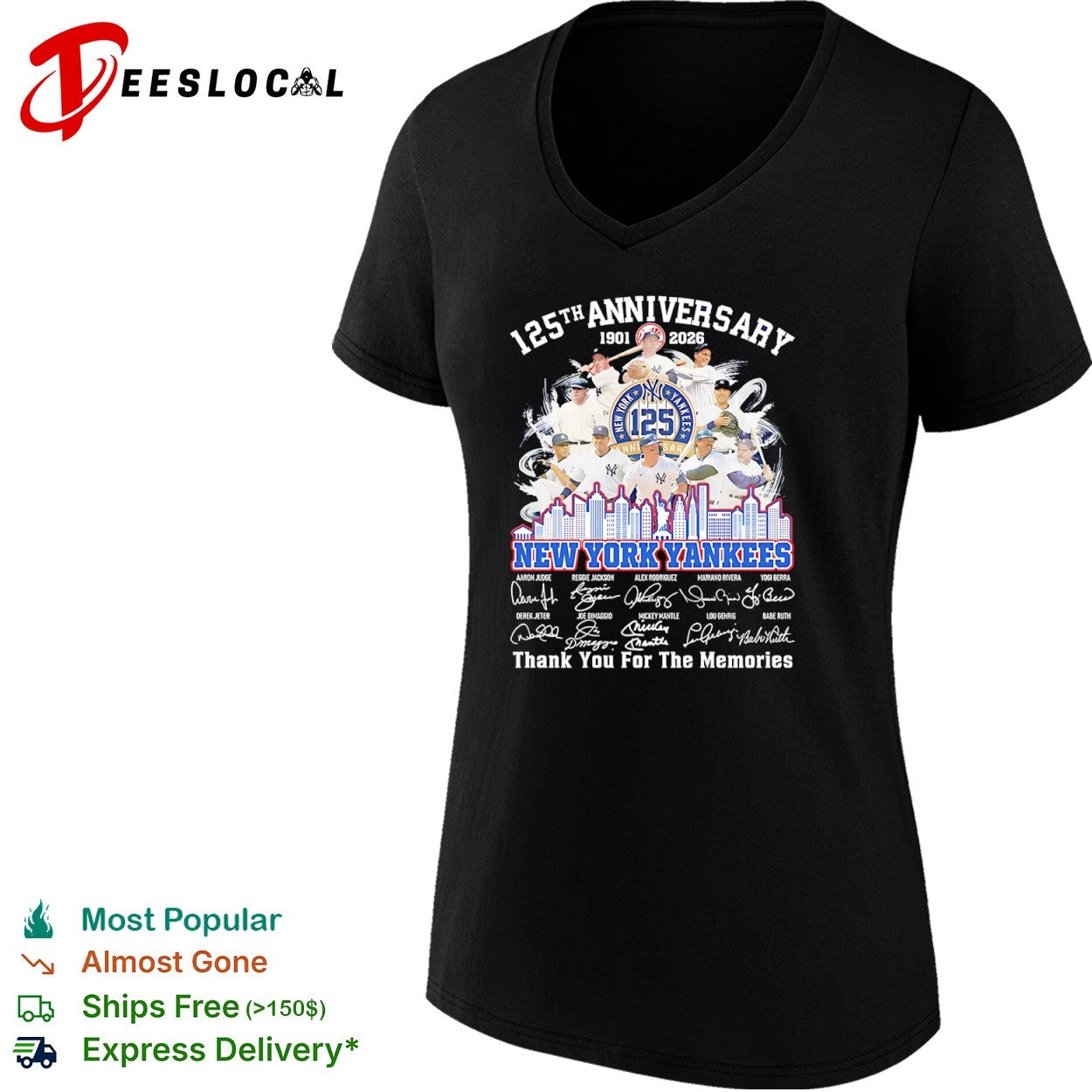 New York Yankees 125th Anniversary 1901 2026 Thank You For The Memories Players shirt
